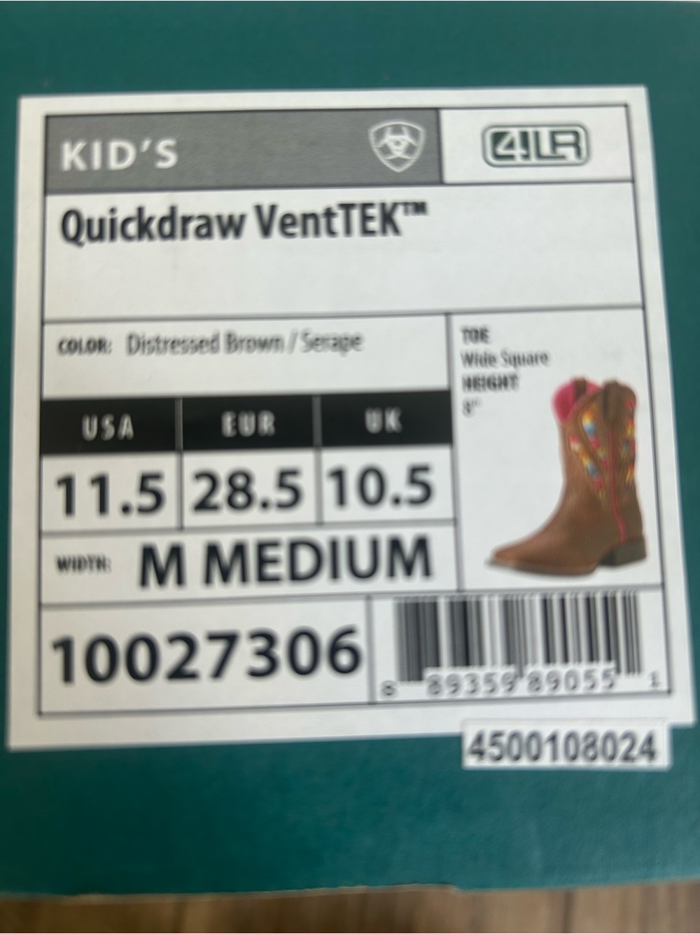Ariat Girls Brown Leather Western Cowgirl Boots with VentTEK Multicolor Fabric - Picture 8 of 8